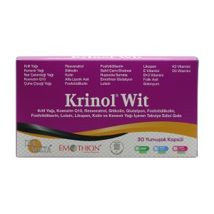 Krinol Wit - Krill Yağı, Koenzim Q10, Resveratrol, Sitikolin, Glutatyon, Kenevir Yağı, Lutein, Huperzia Serrata - 30 Kapsül - 1 Kutu
