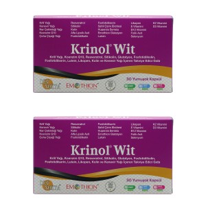 Krinol Wit - Krill Yağı, Koenzim Q10, Resveratrol, Sitikolin, Glutatyon, Kenevir Yağı, Lutein, Huperzia Serrata - 30 Kapsül - 2 Kutu