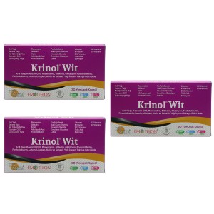 Krinol Wit - Krill Yağı, Koenzim Q10, Resveratrol, Sitikolin, Glutatyon, Kenevir Yağı, Lutein, Huperzia Serrata - 30 Kapsül - 3 Kutu